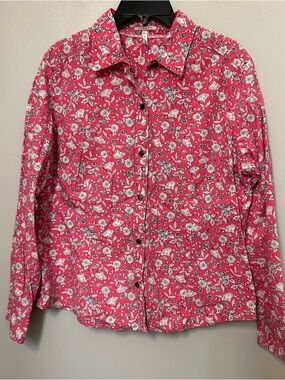 G.H. Bass & Co. Shirt Women XL Pink Floral Button Up Collared Long Sleeve EUC